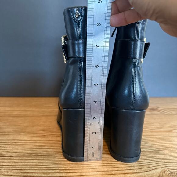 Sam Edelman Black Gold Buckle Weslie Leather Wedge Ankle Boots Womens 7 - Picture 12 of 12